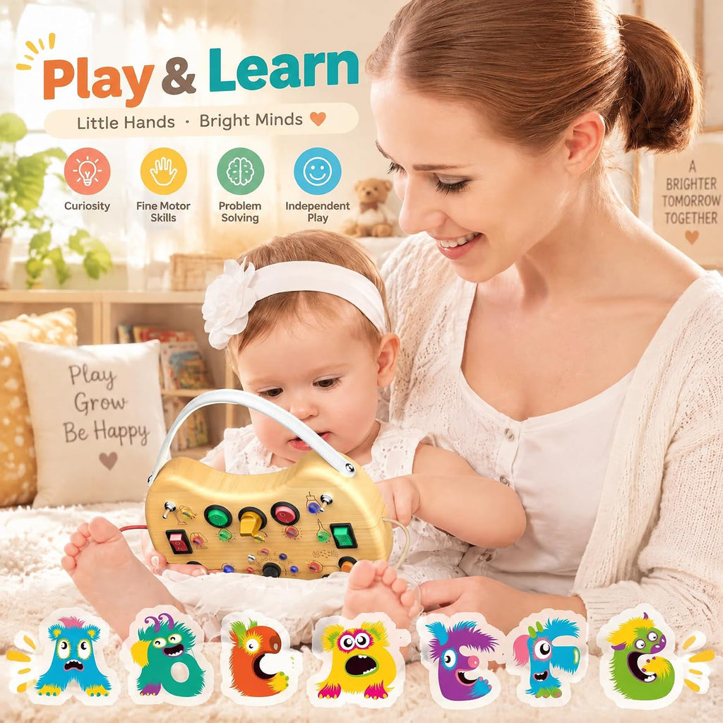 Montessori Tablero de madera para niños pequeños con luces LED e