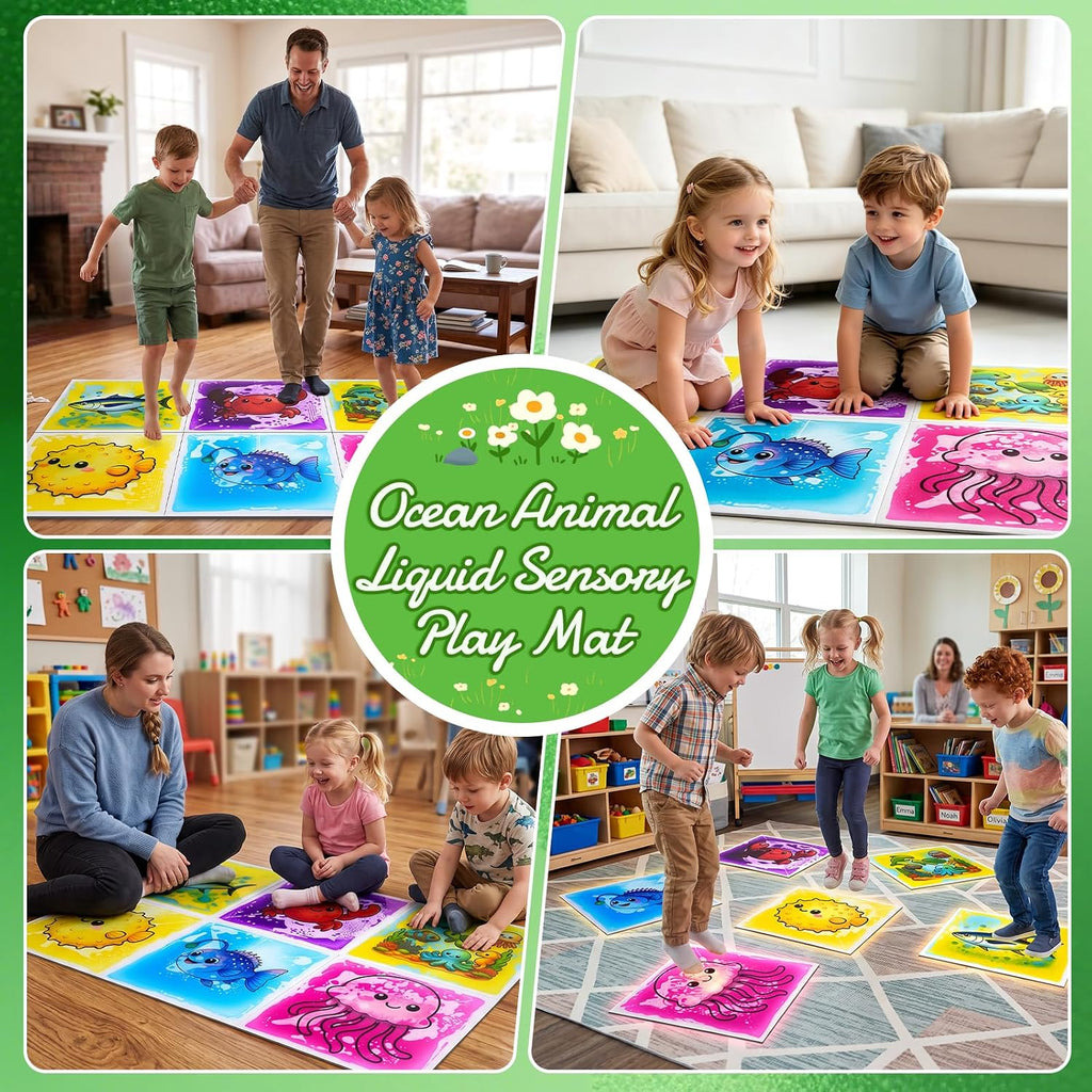 Baldosas sensoriales grandes para suelo, tapetes de juego temáticos oceánicos de 20", juguetes para autismo, paquete de 4