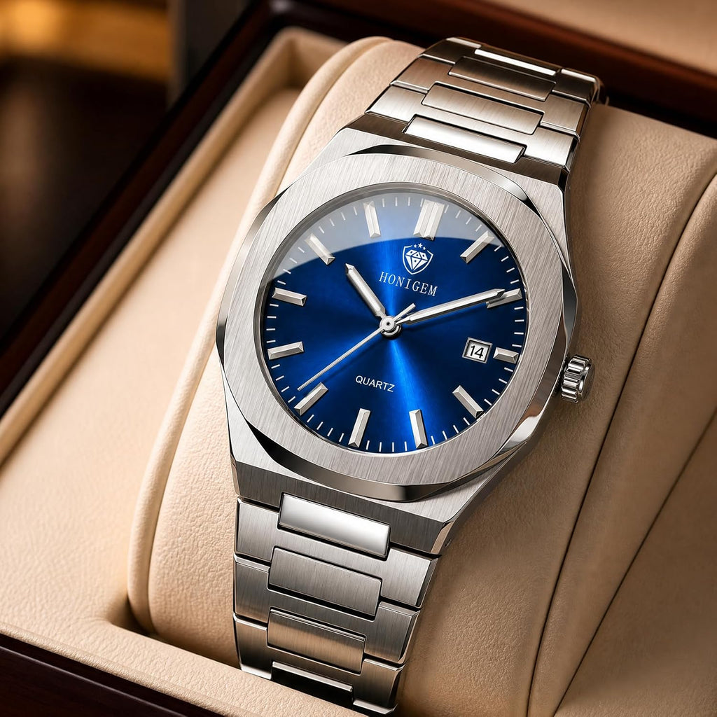 Relojes de negocios de cuarzo de acero inoxidable de cara grande de