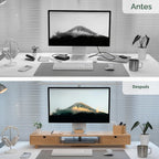 Soporte de bambú para monitor doble, estante de escritorio natural