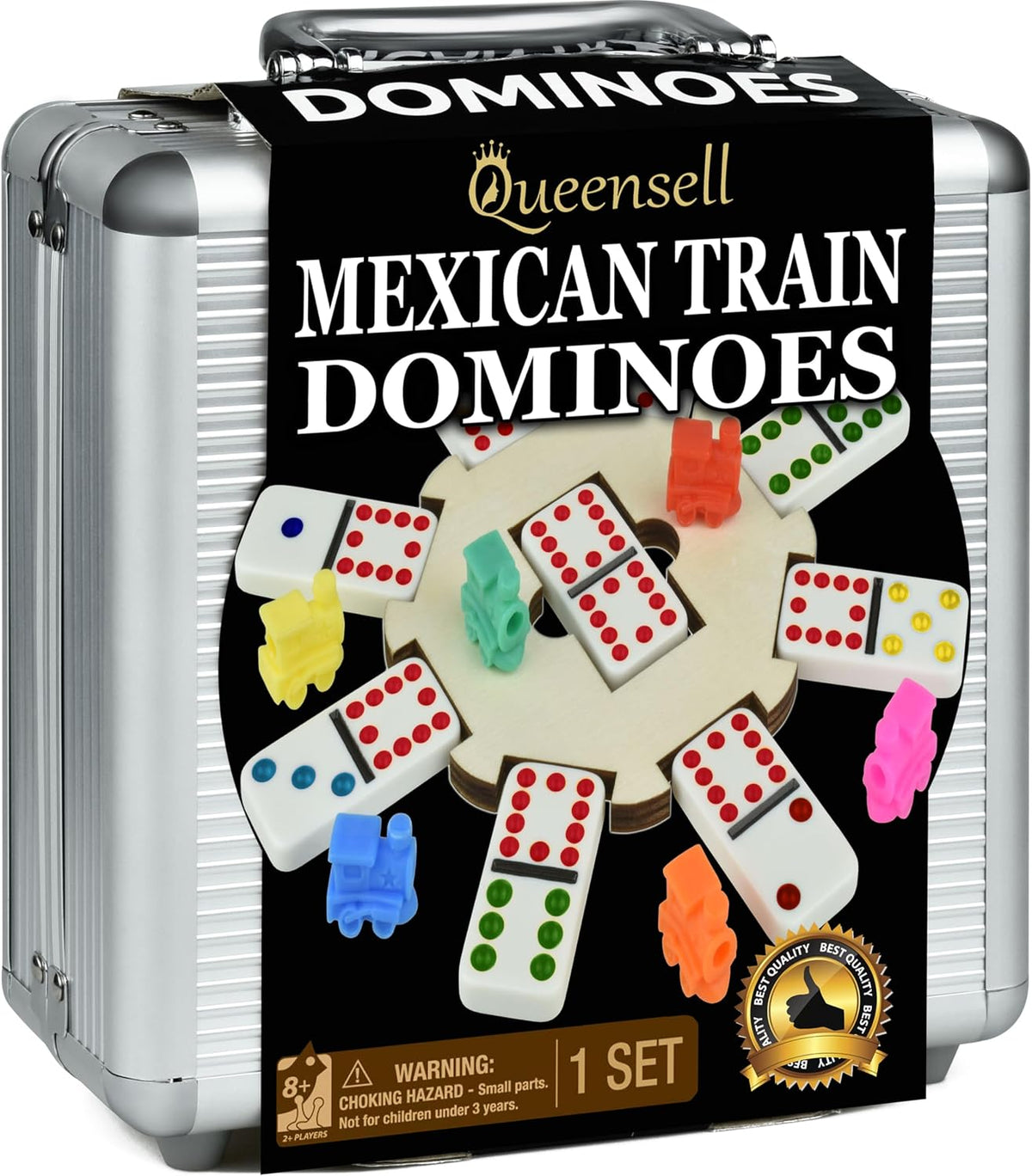 Queensell Juego de dominó de tren mexicano con cubo de madera, juegos de mesa de azulejos de dominó – Juego de dominó doble de 12 juegos para la noche de juego familiar para adultos y niños a partir