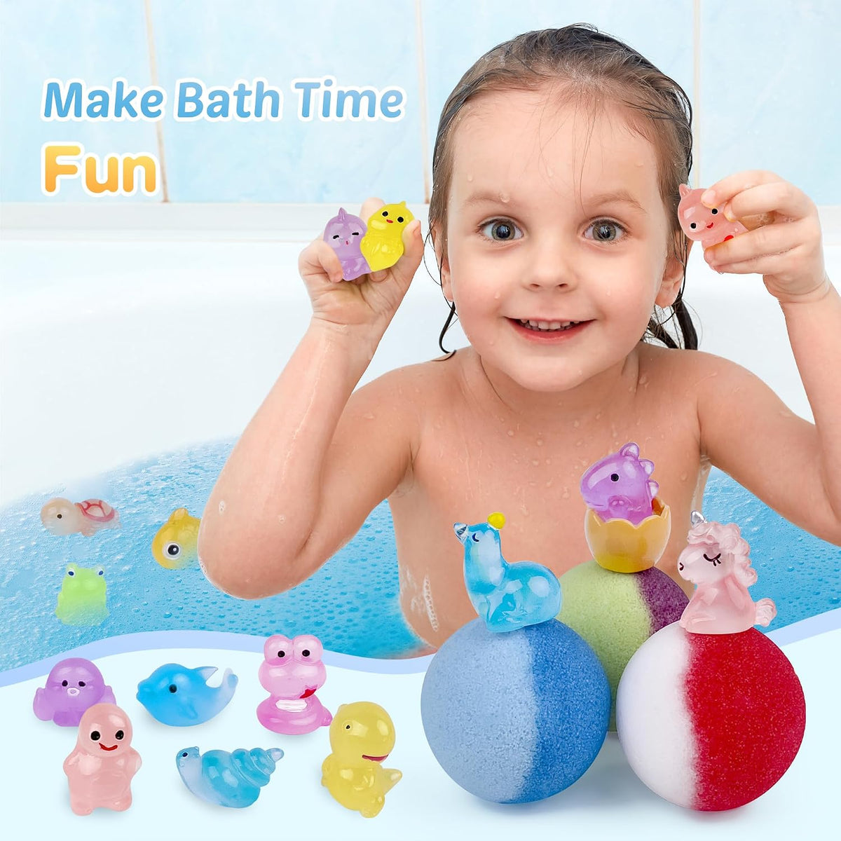 Bombas de baño para niños, 24 bombas de baño con sorpresa que brilla en la oscuridad en el interior, burbujas coloridas naturales y orgánicas para niños, regalo perfecto de cumpleaños, Halloween o