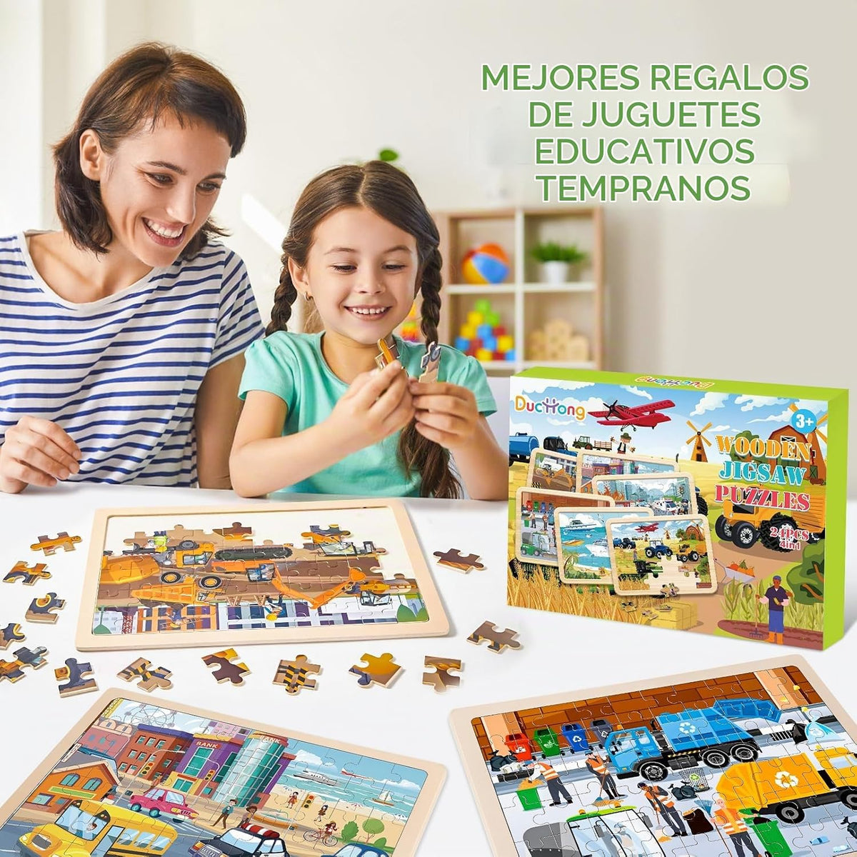 Rompecabezas para niños de 4 a 6 años, 6 paquetes de 60 piezas de rompecabezas de madera para niños de 6 a 8 años, juguetes de vehículos educativos preescolares, regalos para niños y niñas de 3, 4, 5