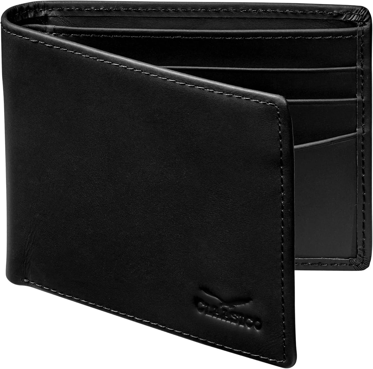 Cartera plegable de cuero para hombre con bloqueo RFID y ventana