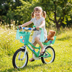 Asiento de bicicleta de muñeca con 30 calcomanías de calcomanías, cesta de bicicleta para niños, manillar de bicicleta, cintas coloridas, borla, margarita, campana de bicicleta para niñas