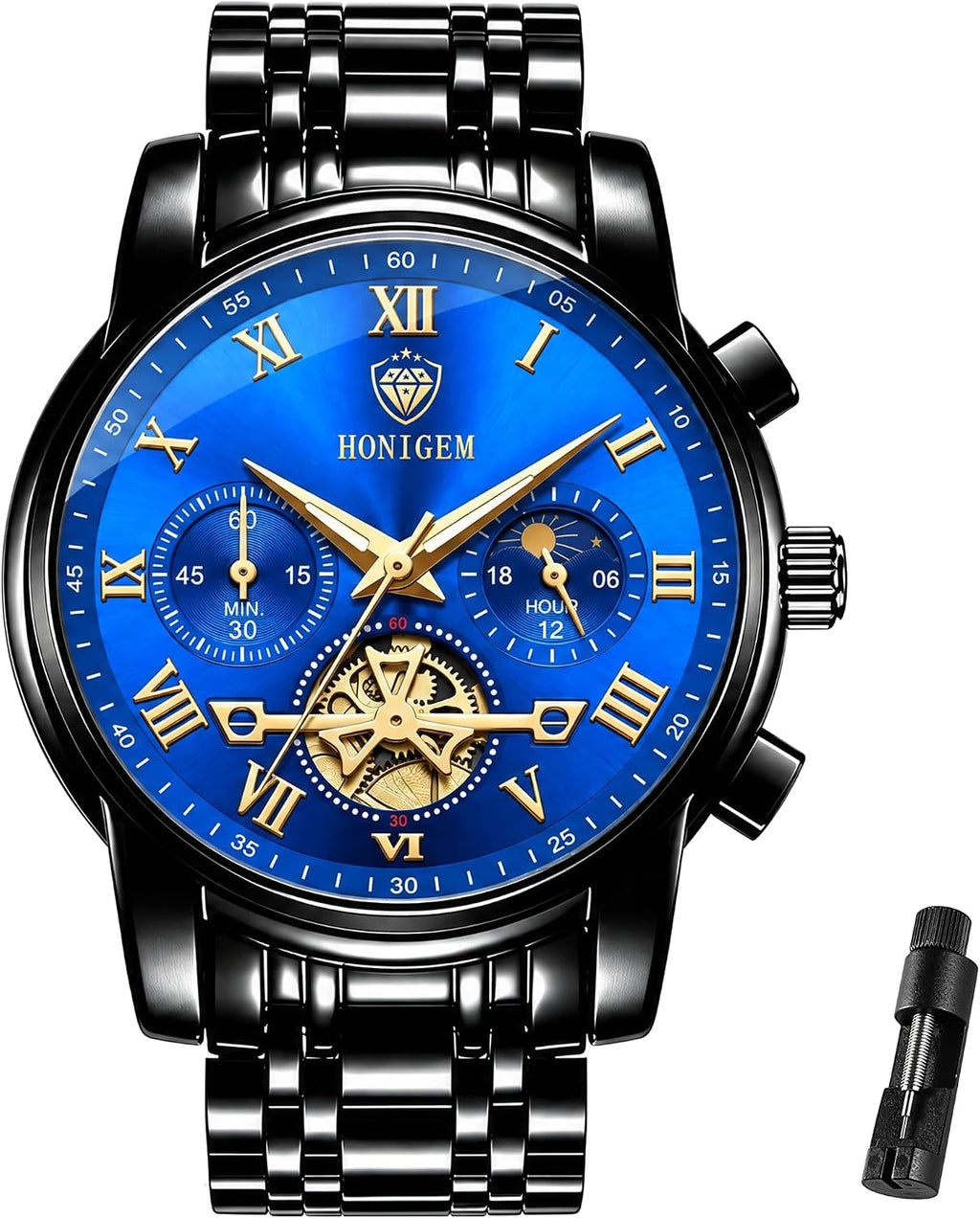 Relojes de negocios de cuarzo de acero inoxidable de cara grande de