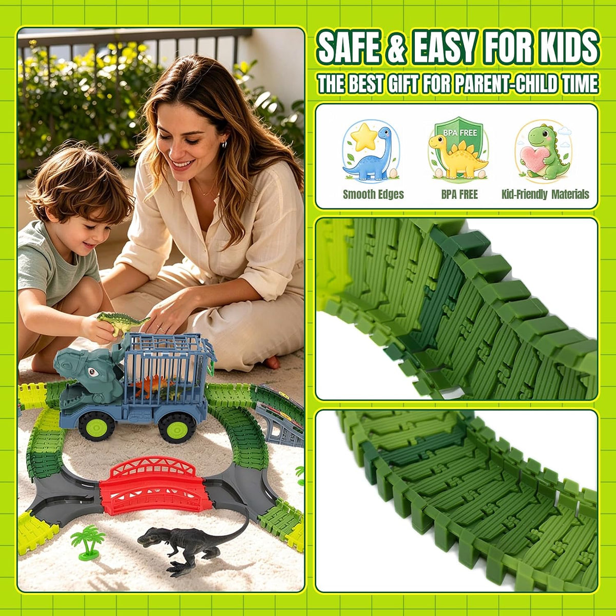 Juguetes de pista de dinosaurios para niños, juego de 219 pistas de