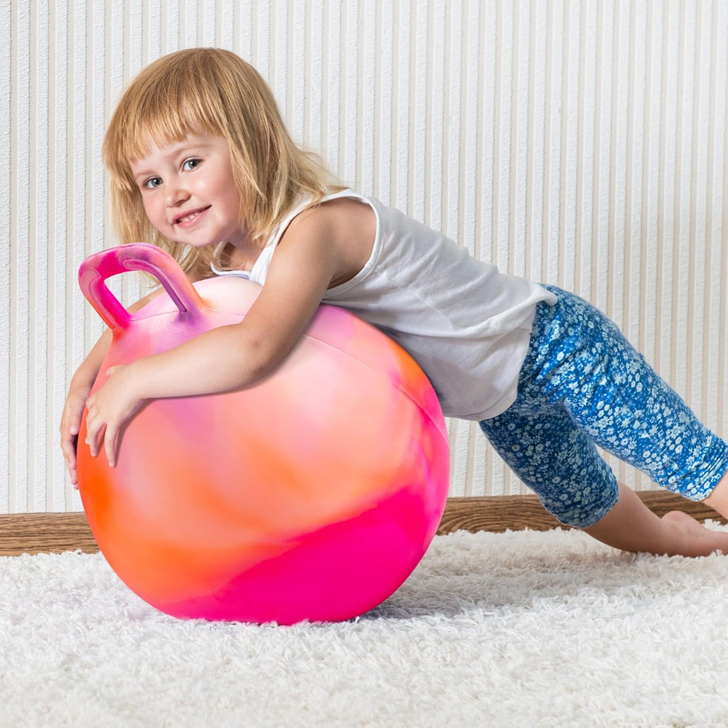 Pelota saltarina INPODAK, pelota hinchable de 20 pulgadas con asas para niños, juguetes de salto y rebote Hippity Hop para niños de 5 a 9 años con bomba y caja de regalo, gran regalo para cumpleaños y