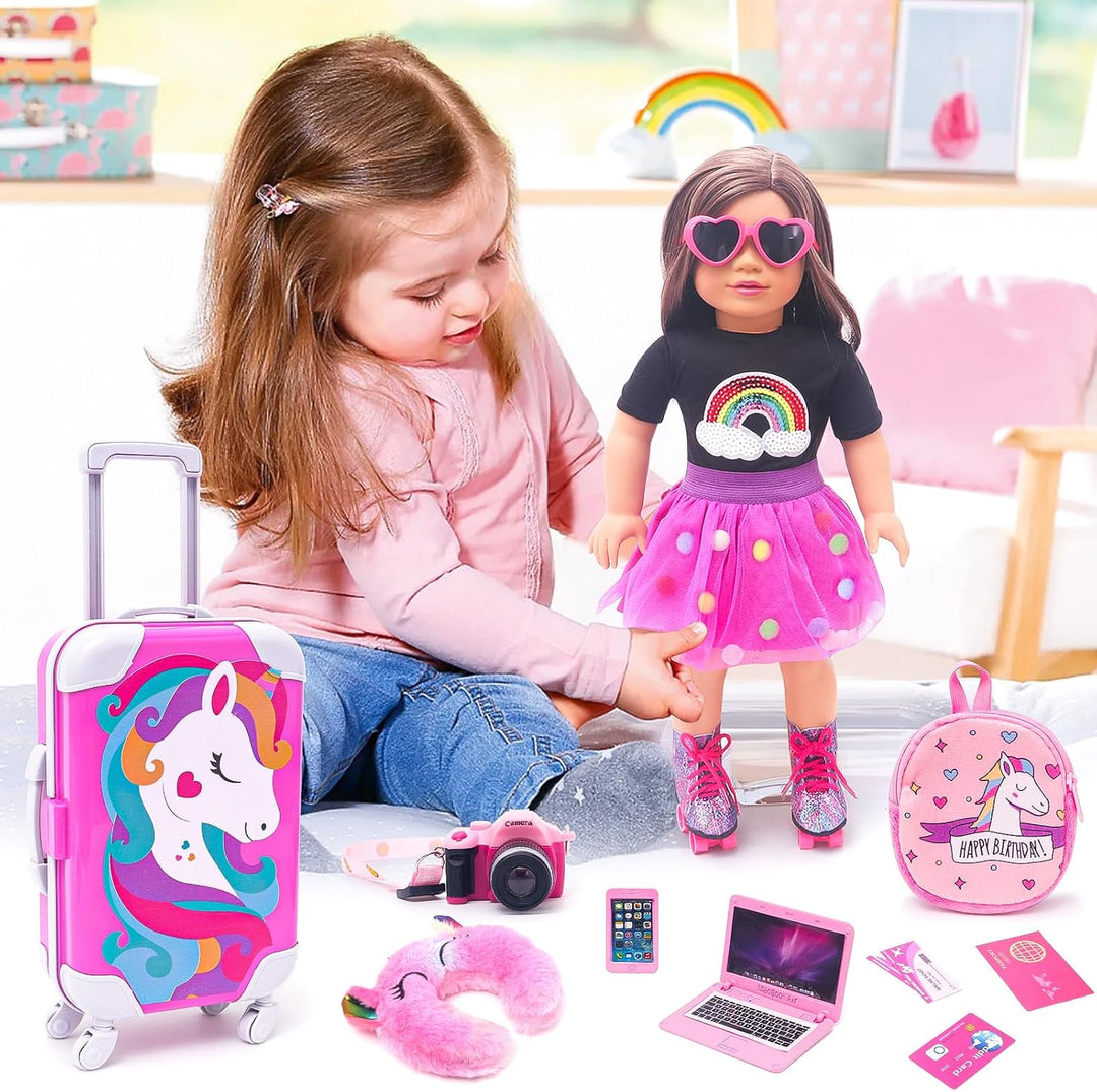 HAPGFS American - Juego de accesorios de viaje para muñecas de 18 p...