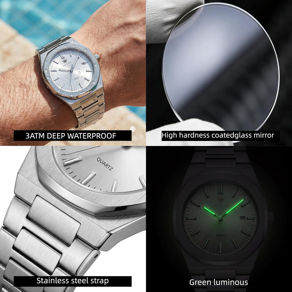 Relojes de negocios de cuarzo de acero inoxidable de cara grande de