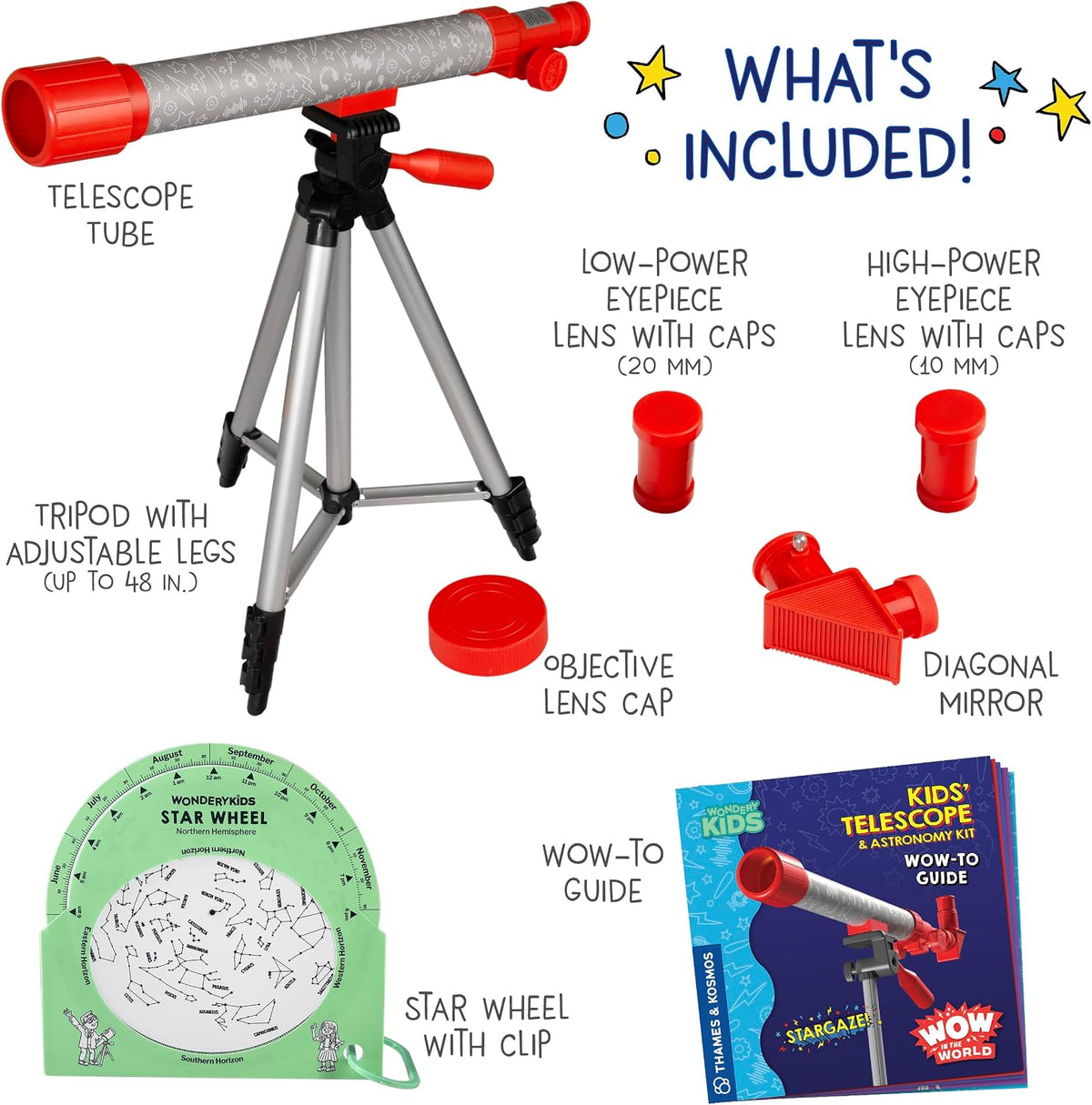 Kit de telescopio y astronomía para niños, aumento de 25x y 50x, trípode ajustable de 48 pulgadas, incluye rueda de estrella y contenido de audio complementario, introducción a la astronomía para mayores de 6 años por Thames & Kosmos