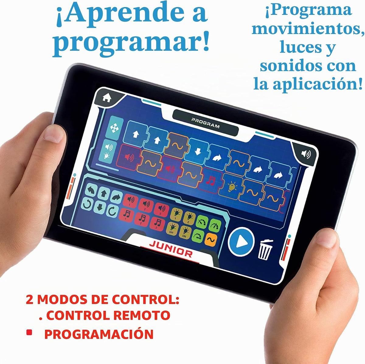 Thames & Kosmos Robotics Smart Machines Junior STEM Kit, construye y codifica los movimientos, velocidad, luces y sonidos de tu robot, para mayores de 8 años, utiliza sin pantalla con botones