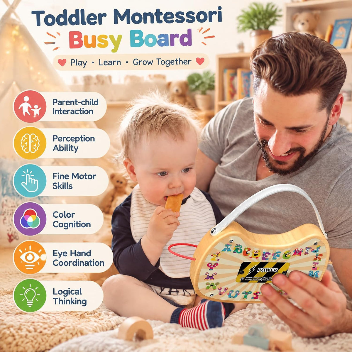 Montessori Tablero de madera para niños pequeños con luces LED e