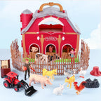 EnAuRoL Red Barn - Juguetes de animales de granja, 28 figuras de animales y tractor de granja, juguetes educativos de aprendizaje para niños pequeños y niños de 3, 4, 5 años, regalo de festival de cumpleaños