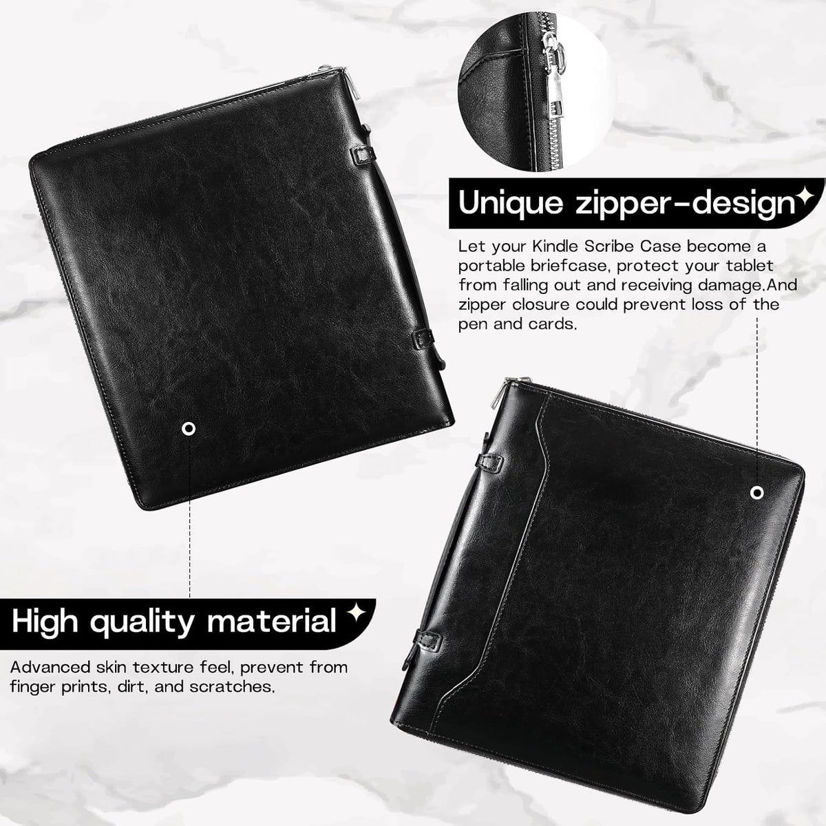 E NET-CASE Funda para Kindle Scribe de 10.2 pulgadas lanzada en 2024 y 2022 – Diseño de mano de negocios mejorado Funda de piel sintética para Kindle Scribe papel digital con cremallera y soporte para
