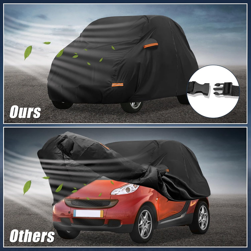 X AUTOHAUX Funda para Coche para Smart Fortwo 2007-2019 210D-PU Cubierta Completa para Exteriores Todo Tipo de Clima con Cremallera en Puertas para Protección Impermeable, Resistente al Viento, al Sol