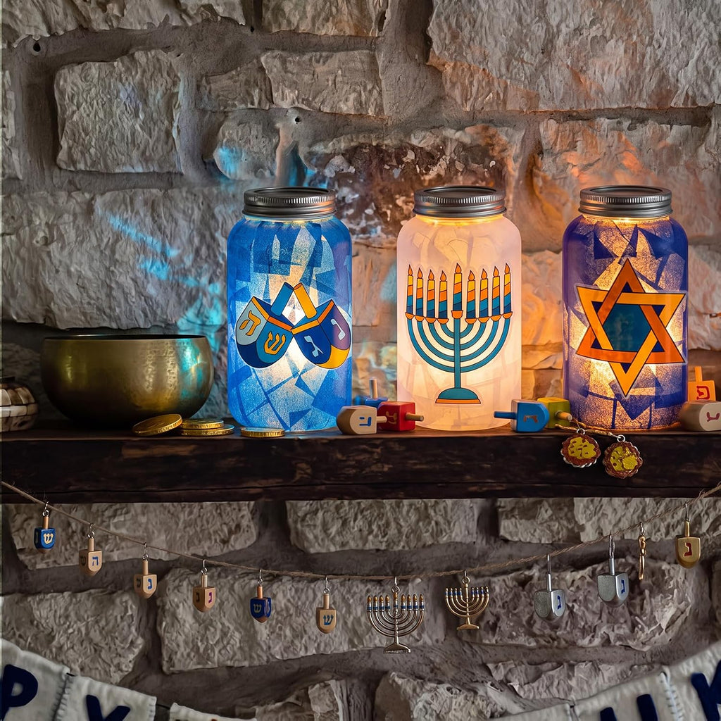 Qinyoung 12 Set Hanukkah Craft Mason Jar Craft con LED Candle Chanukah Set