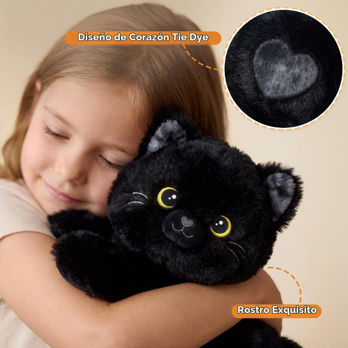 Onsoyours Peluches originales de gato negro calentables y pesados, peluche de gatito de 15 pulgadas para microondas para calidez y comodidad, juguetes de peluche suaves para niños y adultos