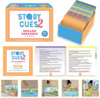 Story Cues and Story Cues - Paquete de 2 tarjetas de secuenciación de nivel superior, materiales de terapia del habla, juego de habilidades sociales, creación de oraciones y tarjetas con