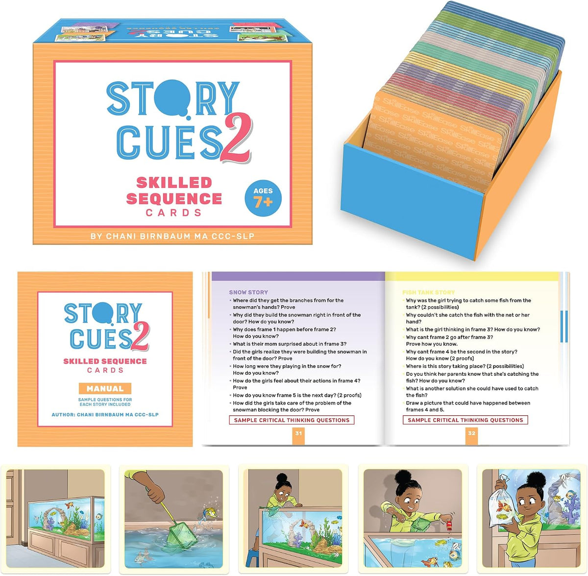 Story Cues and Story Cues - Paquete de 2 tarjetas de secuenciación de nivel superior, materiales de terapia del habla, juego de habilidades sociales, creación de oraciones y tarjetas con