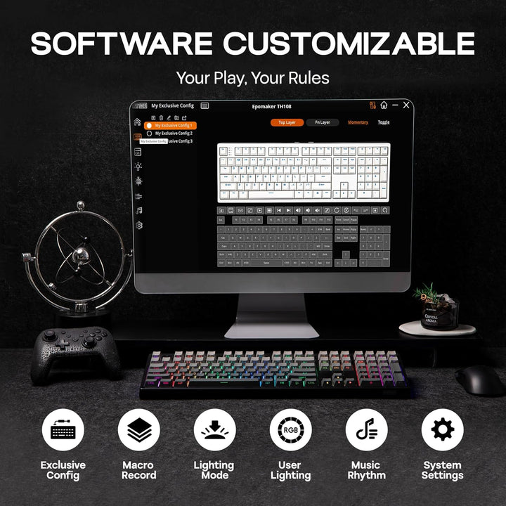 EPOMAKER TH108 Teclado mecánico de tamaño completo, teclado inalámb...
