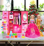 ebuddy 105 Pcs Juego de Muñeca y Armario Plyaset - Set de Wardrobe que Incluye Una Muñeca, Armario, Riel para Zapatos, Vestido, Colgantes y Colgadores de Zapatos