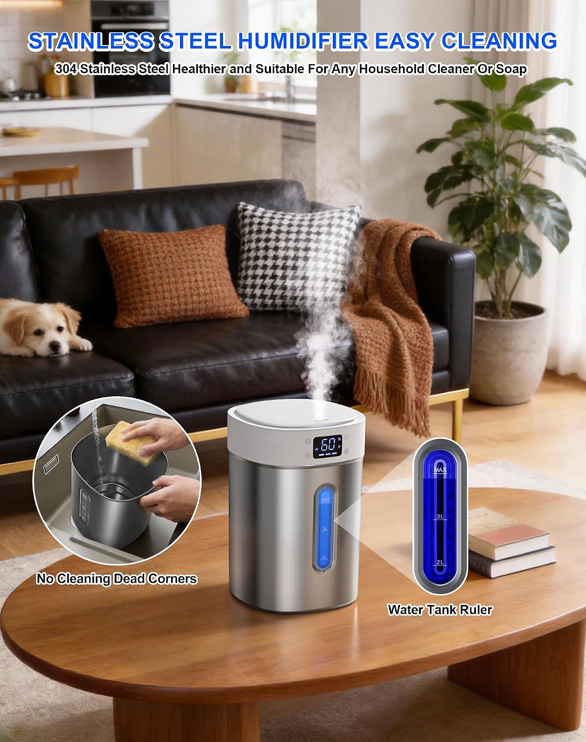 Humidificadores de acero inoxidable para dormitorio, habitación