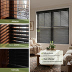 2" Persianas de Madera Verdadera sin Cables 23"W x 48"H Negro de Madera de Basswood para Ventanas Interiores