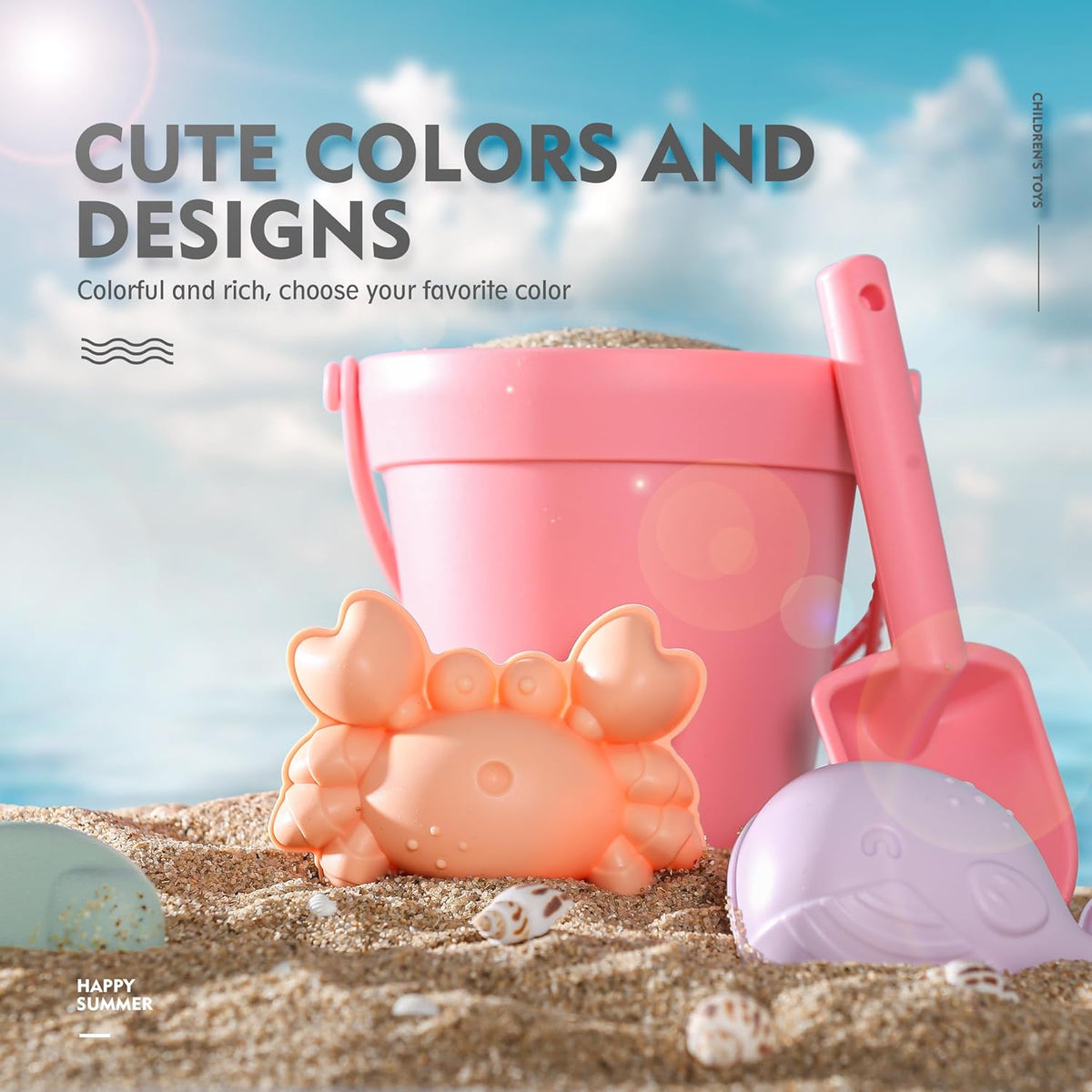 11 juguetes de playa de silicona, juguetes de arena de cubo, color rosa melocotón