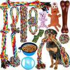 XLMYS Juguetes para perros para masticadores agresivos, paquete de 13, juguetes indestructibles de tira y afloja para razas de perros pequeñas, medianas y grandes, juguetes de limpieza de dientes