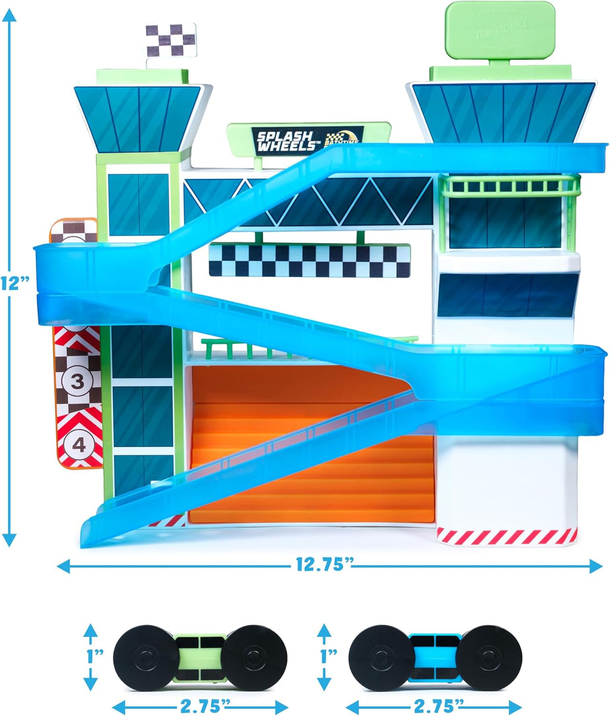 Tub Works® Splash Wheels™ Bathtime Raceway Car Ramp Toddler Bath Toy | Race Car Track con 2 Water-Activated Light-Up Racers | Light Up Bath Toys Flash & Change Colors | Engaging Bathtub Toys para Kids