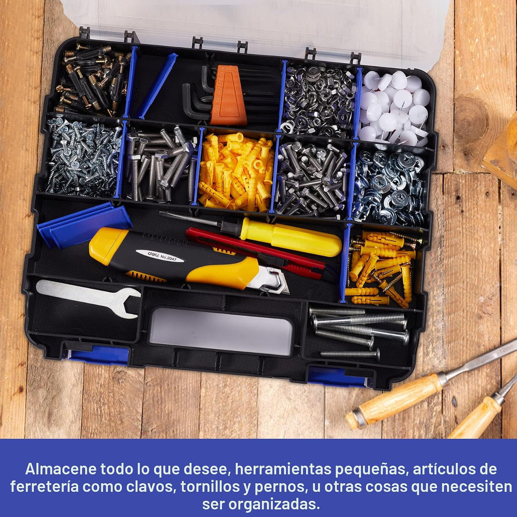 Caja de almacenamiento de piezas pequeñas, organizador de herramientas de doble cara, 34 compartimentos, organizadores de hardware con divisores de plástico extraíbles para tornillos, tuercas, clavos