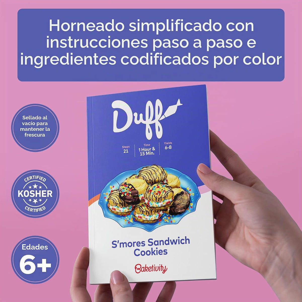 Duff Goldman - Juego de hornear de bricolaje para niños por Baketivity - Hornea deliciosas galletas sándwich de S'mores con ingredientes previamente medidos, la mejor actividad divertida familiar, gran regalo para niñas, niños, adolescentes y adultos