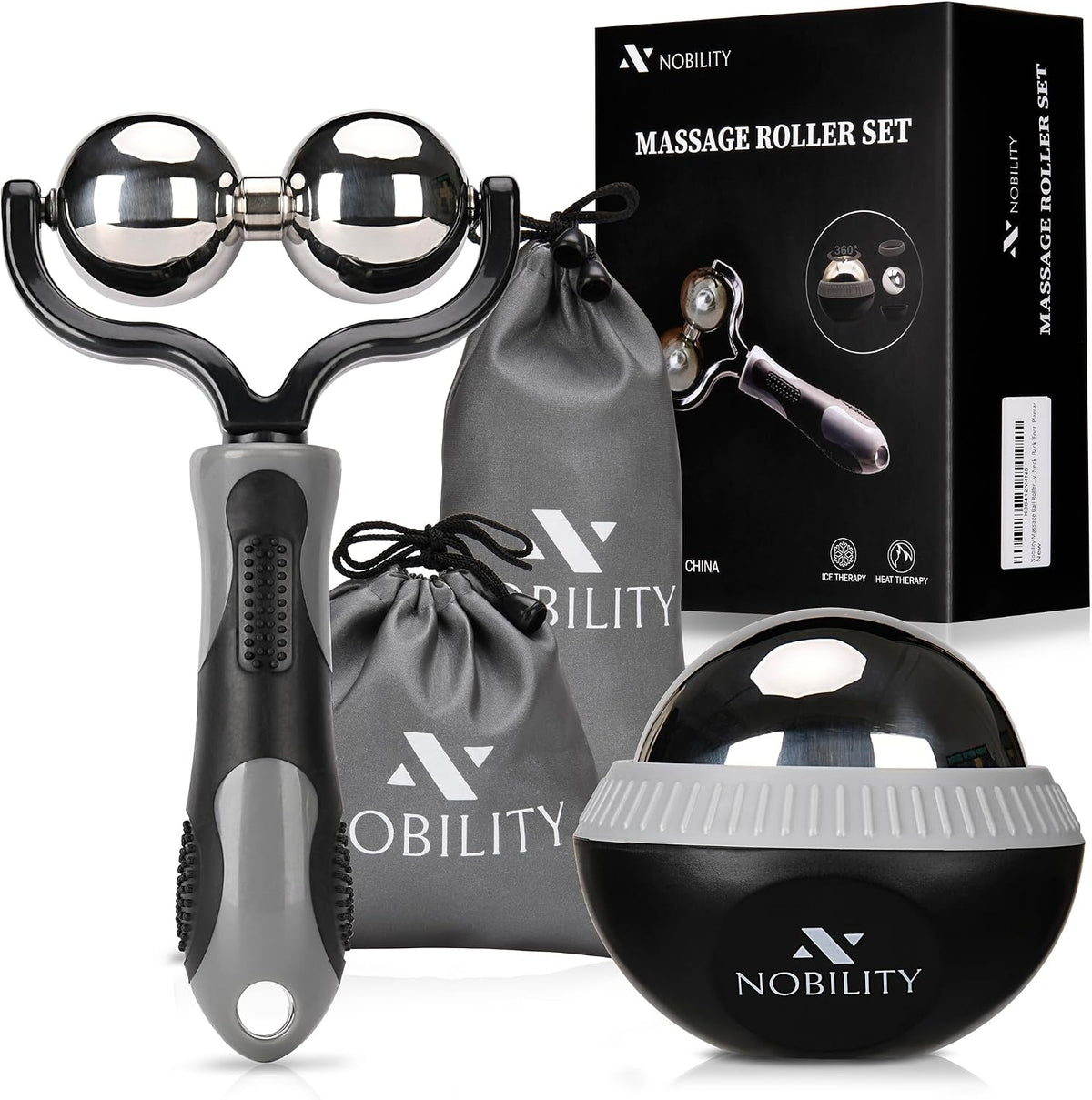 Nobility Rodillo de bola de masaje: hielo frío y caliente para el tejido profundo y el dolor muscular para aliviar la rigidez y el estrés, cuerpo, cuello, espalda, pie, gris doble plantar