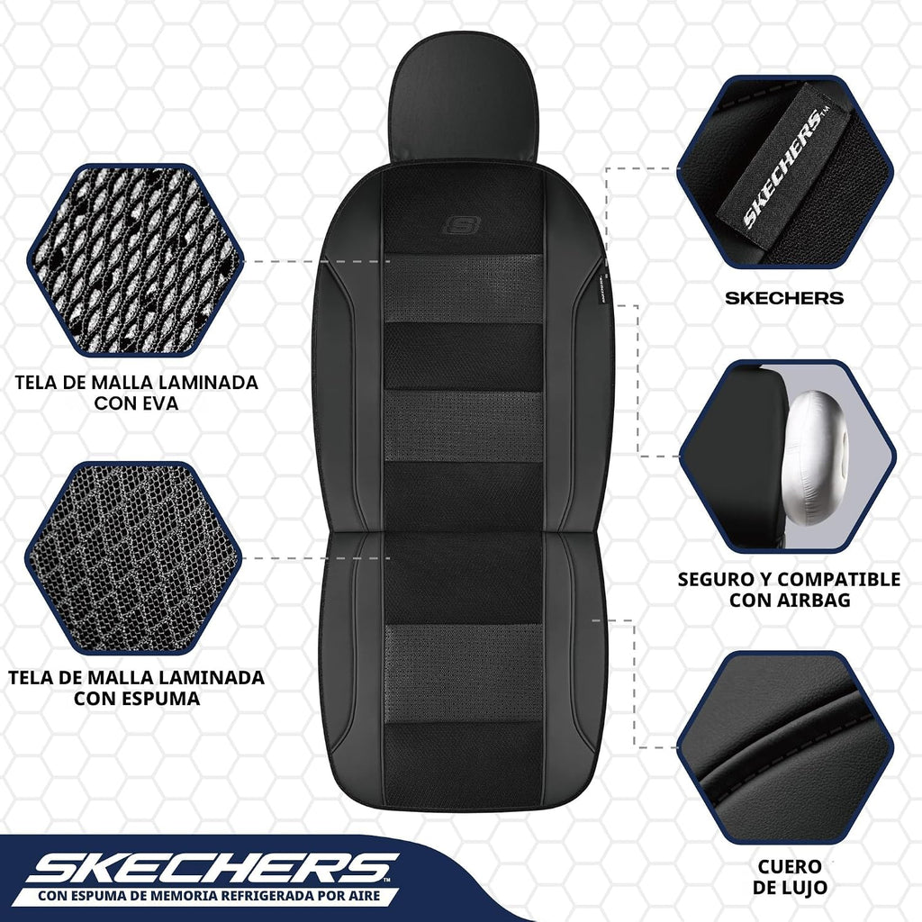 Skechers Fundas de asiento de automóvil de espuma viscoelástica refrigeradas por aire, compatibles con bolsas de aire, ajuste universal para la mayoría de automóviles, SUV, camionetas y camiones
