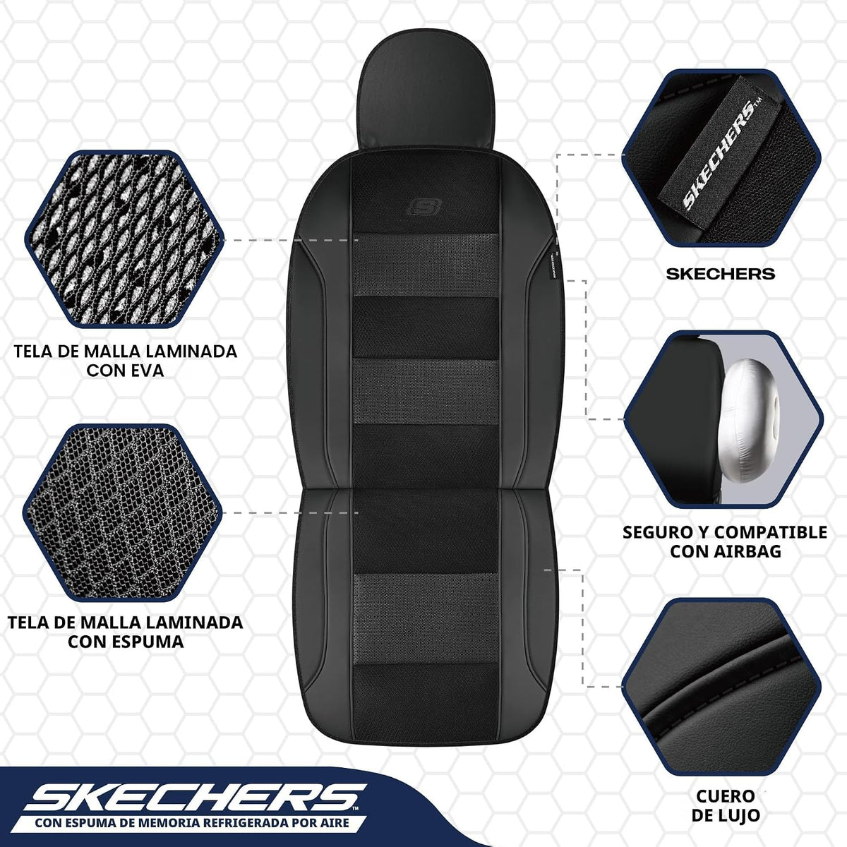 Skechers Fundas de asiento de automóvil de espuma viscoelástica refrigeradas por aire, compatibles con bolsas de aire, ajuste universal para la mayoría de automóviles, SUV, camionetas y camiones