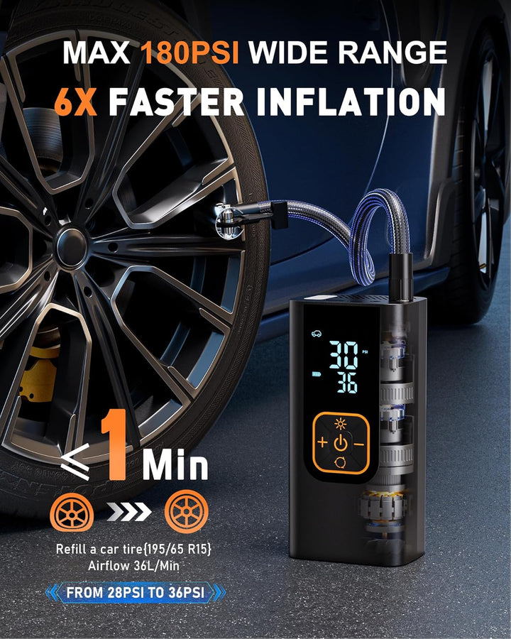QKMPOM Inflador de neumáticos de 180 PSI, compresor de aire portáti...