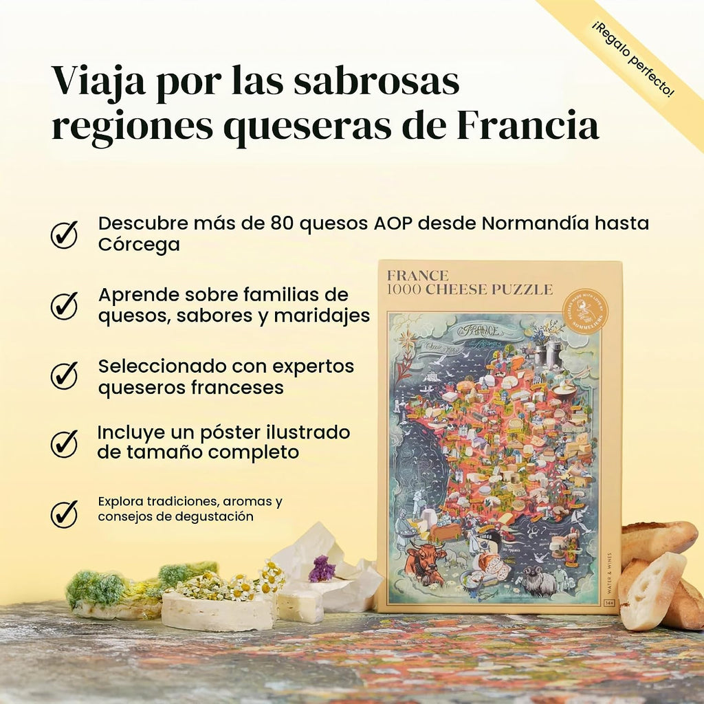 Water & Wines Puzzle de queso Francia - Regalo de 1000 piezas para los
