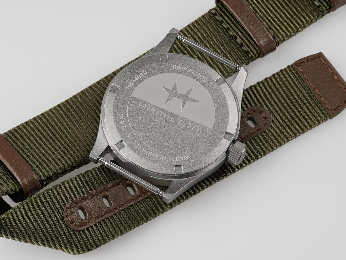 Hamilton Khaki Field Khaki Reloj de cuarzo para hombre, caja de acero