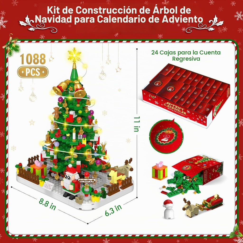 Calendario de Adviento 2026, juego de bloques de construcción de árbol de