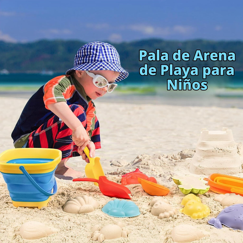 Juguetes de arena de playa para niños con 2 cubos de arena plegables de