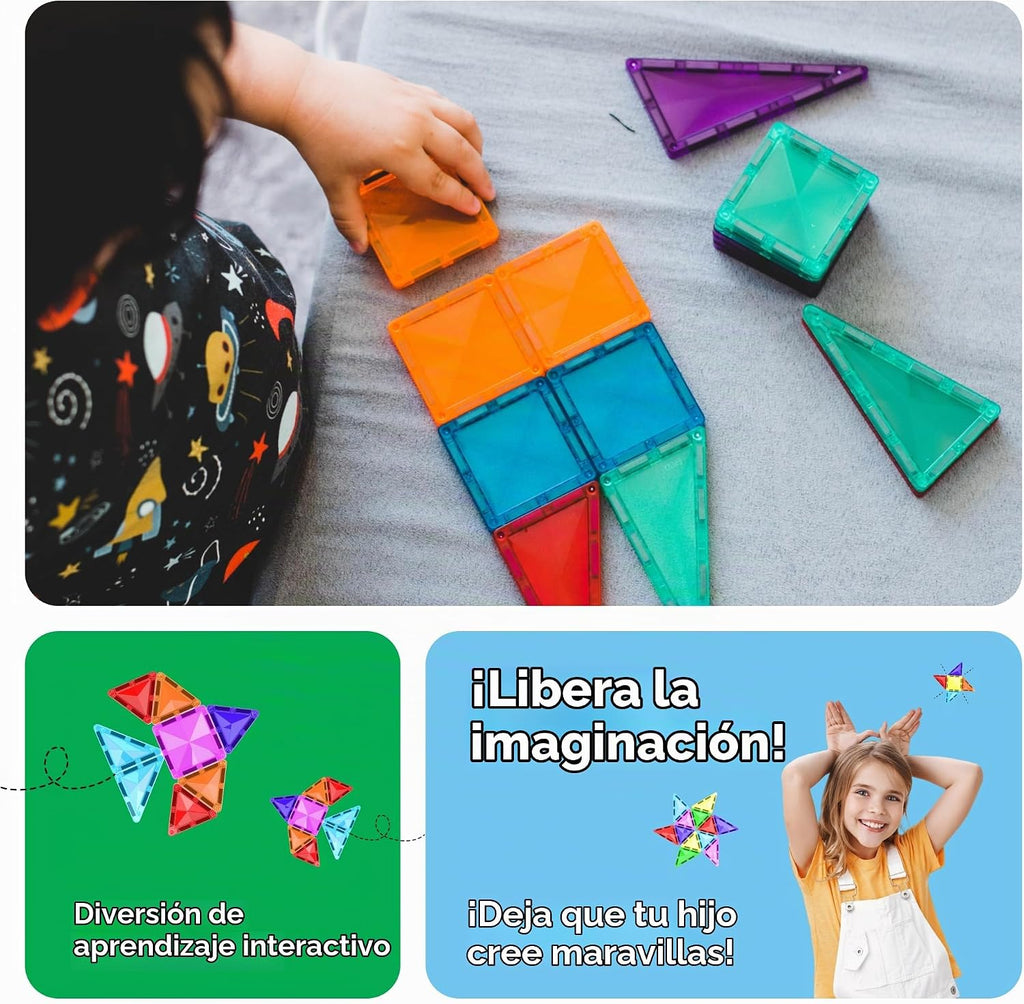 PicassoTiles 120 piezas de fichas magnéticas de tamaño mini, juguetes magnéticos de la serie diamante, juego de bloques de construcción sensorial, aprendizaje STEM, tamaño de viaje, juguete educativo