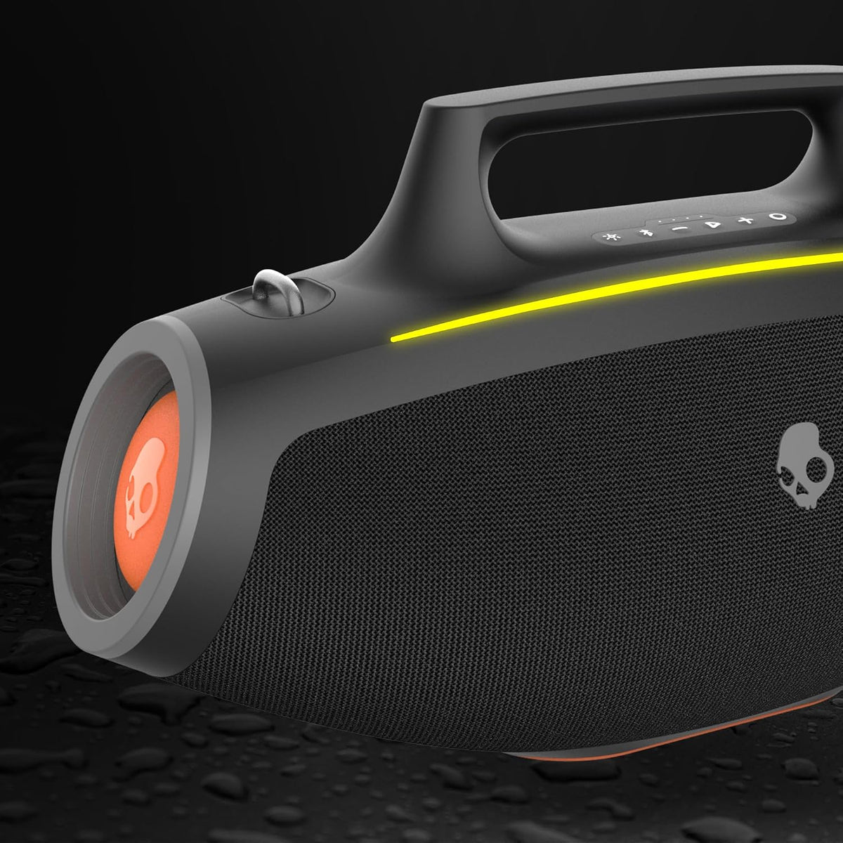 Skullcandy Barrel Bocina Bluetooth Boombox — Bocina portátil inalámbrica resistente al agua, con modo de luces LED, batería de 12 horas, Multi-Link y salidas de carga USB-C y USB-A (Negro)