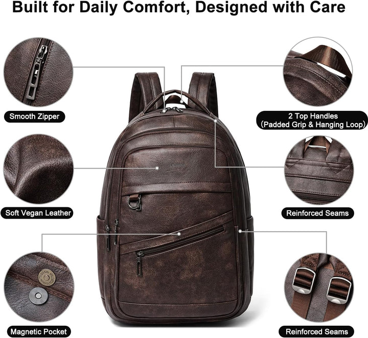 LATMAP Mochila de 43L para mujer: mochila de cuero vegano que cabe...