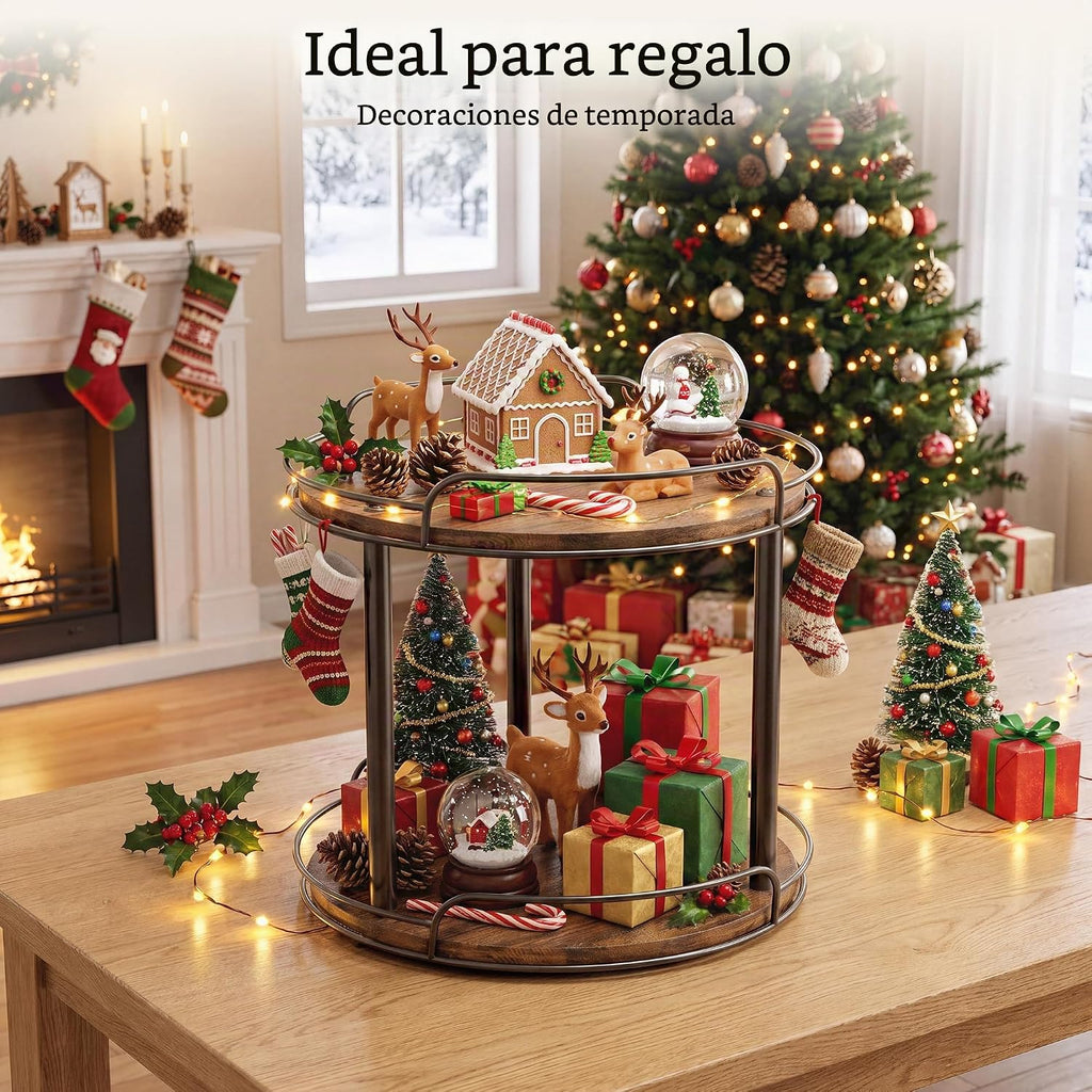 Estante de especias Lazy Susan de 2 niveles, plato giratorio de 10
