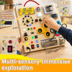 Tablero de actividades con interruptores de luz LED, juguetes Montessori para niños pequeños de 1 a 3 años, tablero de actividades sensoriales de madera, juguete de aprendizaje de viaje para niños y