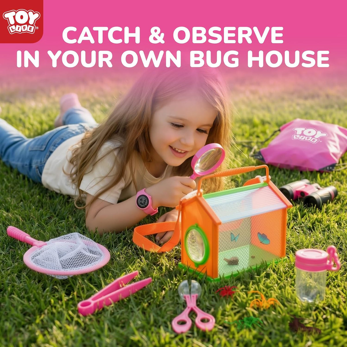 TOY Life Kit de explorador para niños con receptor de insectos para niños, kit de captura de insectos con juguetes de insectos, chaleco y sombrero de safari para niños, brújula, binoculares, lupa, juguetes educativos al aire libre, kit de aventura para ni