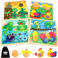TOY Life Juguetes de ciclo de vida para niños, rompecabezas de madera para niños pequeños de 2 a 4 años, 4 piezas grandes, rompecabezas de animales para niños pequeños de 1 a 3, juguetes Montessori para niños de 1, 2, 3 años, juguete educativo para bebés