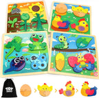 TOY Life Juguetes de ciclo de vida para niños, rompecabezas de madera para niños pequeños de 2 a 4 años, 4 piezas grandes, rompecabezas de animales para niños pequeños de 1 a 3, juguetes Montessori para niños de 1, 2, 3 años, juguete educativo para bebés