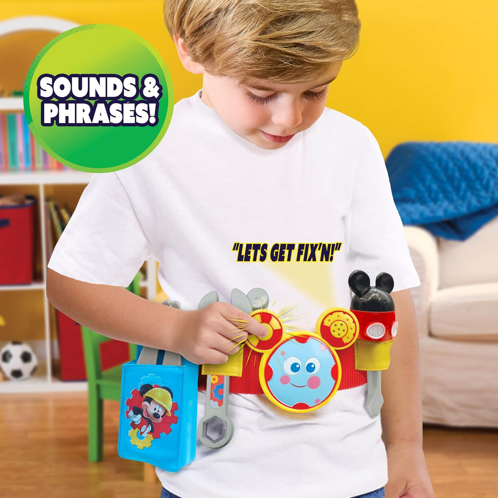 Just Play - Cinturón de herramientas de Mickey Toodles Talk'n de Disney y accesorios de herramientas para juegos de disfraces y simulación, juguetes para niños a partir de 3 años